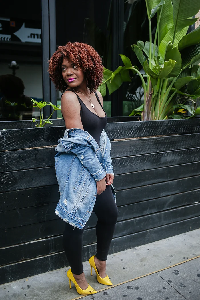 Black jumpsuit jean jacket deals